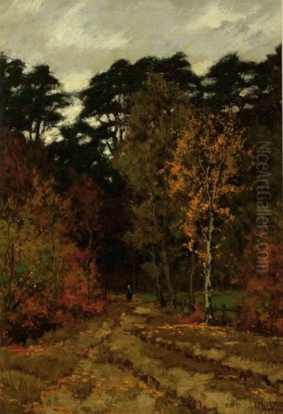 A Woman On A Forest Road Oil Painting by Arnold Marc Gorter