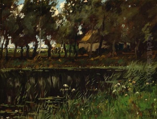 View Of A Fen With In The Background A House Situated Amongst Trees Oil Painting by Arnold Marc Gorter