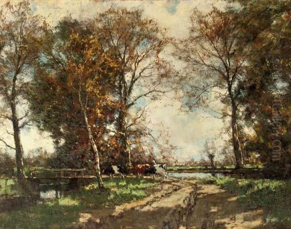 Cows On A Birchpath Oil Painting by Arnold Marc Gorter