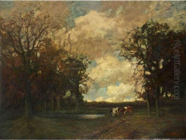 Cows In A Forest Landscape Oil Painting by Arnold Marc Gorter