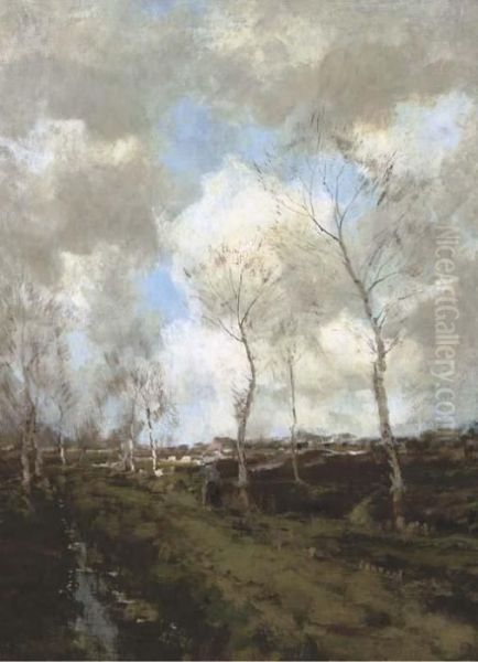 Heideweg In Drenthe: Birches Along A Country Path Oil Painting by Arnold Marc Gorter