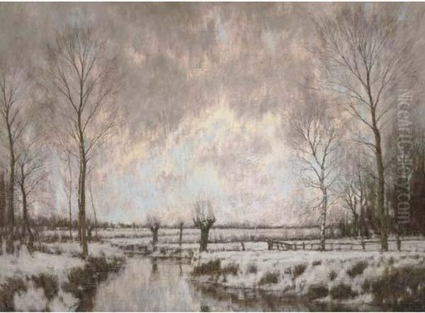 Wintermiddag: Winter At The Vordense Beek Oil Painting by Arnold Marc Gorter