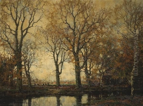 A Tranquil River Scene Oil Painting by Arnold Marc Gorter