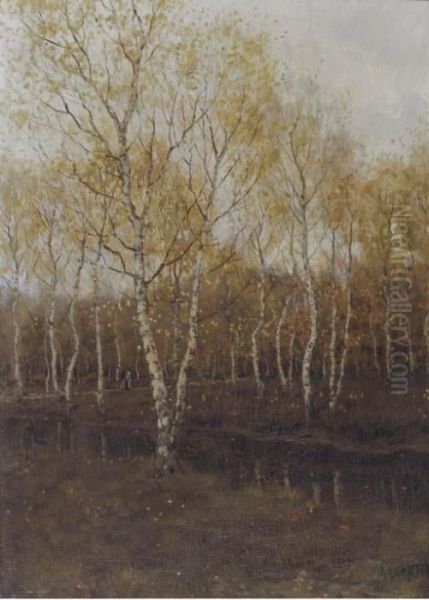 Birch Trees In Autumn Oil Painting by Arnold Marc Gorter