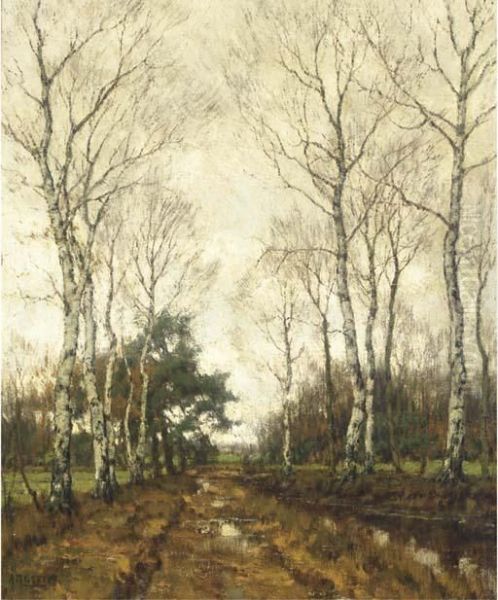 Birches In Autumn Oil Painting by Arnold Marc Gorter