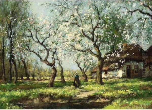 A Blossoming Orchard Oil Painting by Arnold Marc Gorter