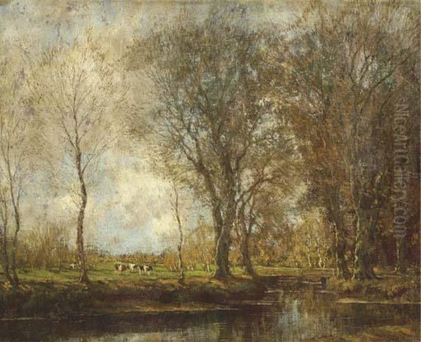 Vordense Beek: Cows In A Meadow Near A Stream Oil Painting by Arnold Marc Gorter