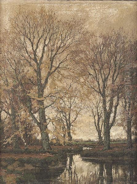 Fall Landscape With Trees Along A Stream Oil Painting by Arnold Marc Gorter