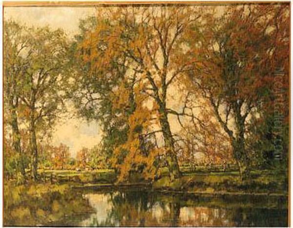 An Autumn Landscape With Cows Near A Stream Oil Painting by Arnold Marc Gorter