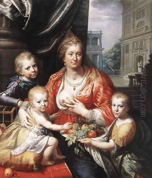 Sophia Hedwig, Countess of Nassau Dietz, with her Three Sons 1621 Oil Painting by Paulus Moreelse