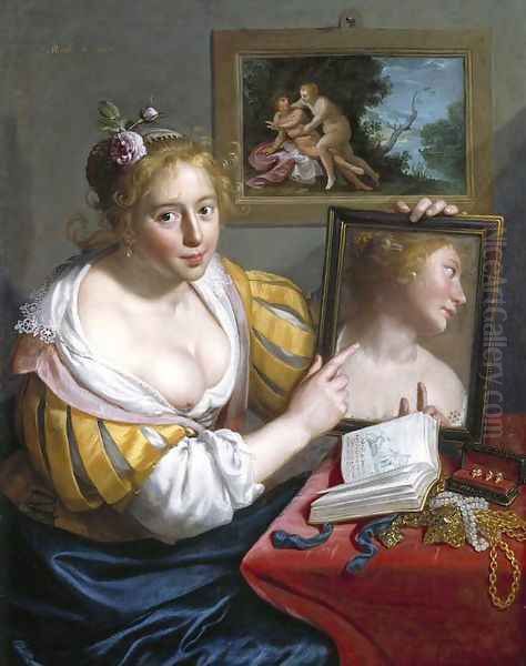 Girl with a Mirror (Allegory of Profane Love) Oil Painting by Paulus Moreelse