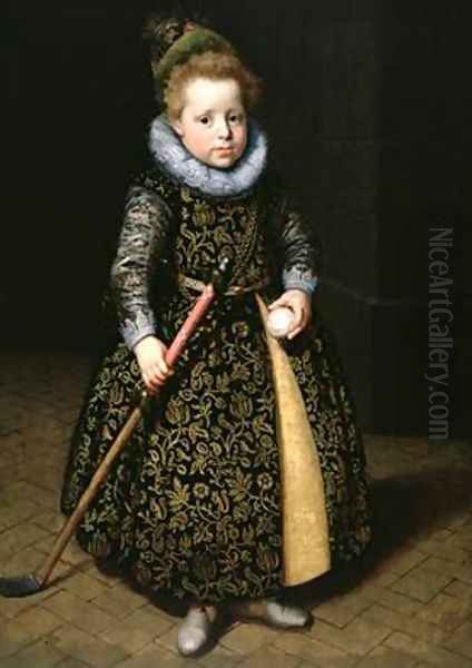 Portrait of a four-year old boy with club and ball 1611 Oil Painting by Paulus Moreelse