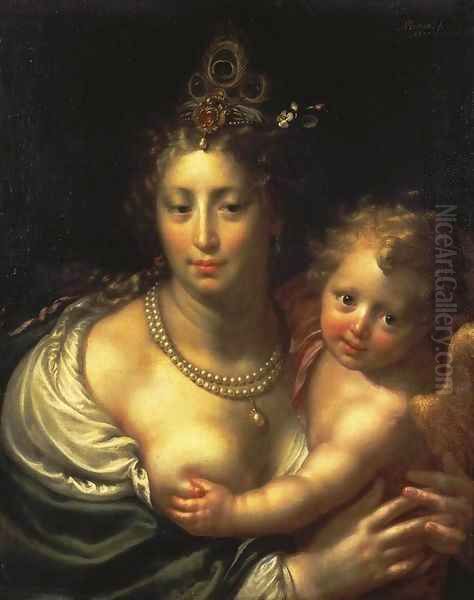 Venus and Cupid Oil Painting by Paulus Moreelse