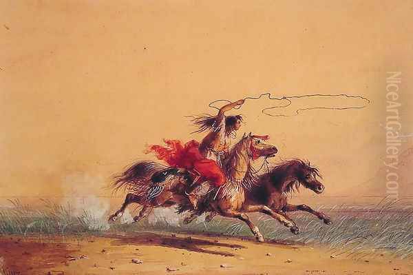 Lassoing wild horses Oil Painting by Alfred Jacob Miller