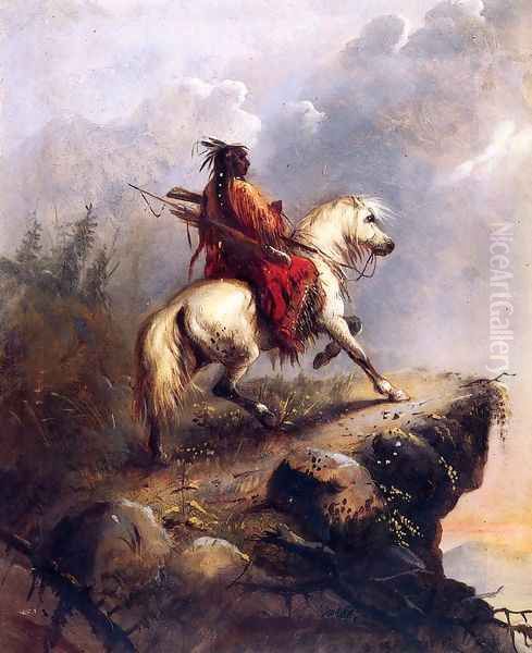 Crow Indian on the Lookout Oil Painting by Alfred Jacob Miller