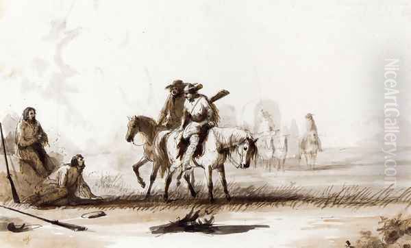 Starving Trappers Oil Painting by Alfred Jacob Miller