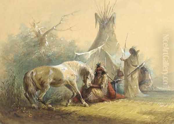 Shoshone Indian and His Pet Horse Oil Painting by Alfred Jacob Miller