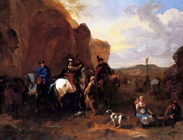 Cossacks On Horseback Asking A Hermit For Directions Oil Painting by Dirck Maas