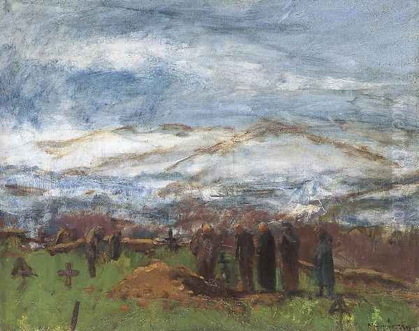 Burial in the Carpathian Mountains c. 1917 Oil Painting by Laszlo Mednyanszky