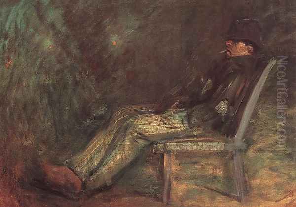 Tramp Seated on a Bench c. 1898 Oil Painting by Laszlo Mednyanszky