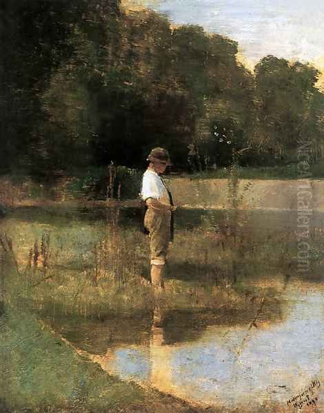 Angler 1890 Oil Painting by Laszlo Mednyanszky