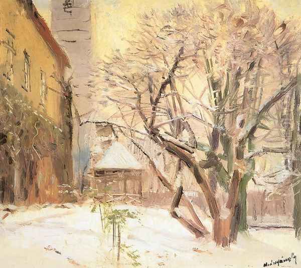 Courtyard in Winter after 1910 Oil Painting by Laszlo Mednyanszky