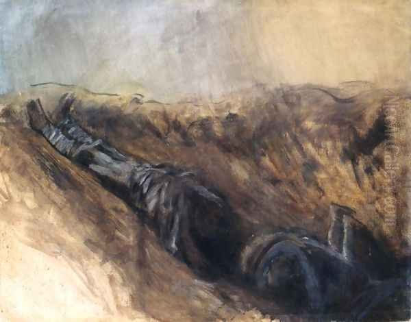 Trench with two Dead Soldiers Oil Painting by Laszlo Mednyanszky