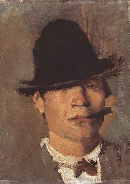 Tramp with Cigar c. 1900 Oil Painting by Laszlo Mednyanszky