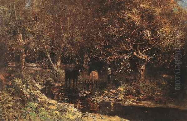 Osiery with Cows c. 1880 Oil Painting by Laszlo Mednyanszky