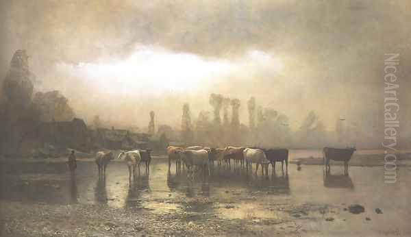 Watering c. 1880 Oil Painting by Laszlo Mednyanszky