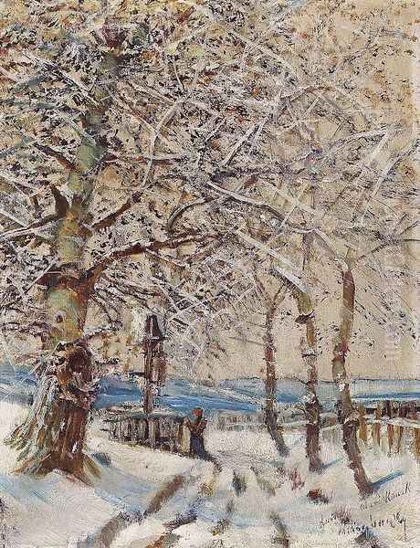 Trees with Hoar-frost c. 1892 Oil Painting by Laszlo Mednyanszky