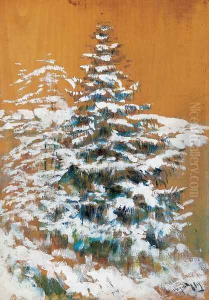 Snowy Pine Oil Painting by Laszlo Mednyanszky