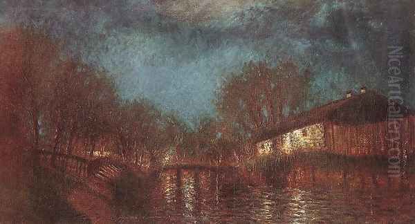 Willows on the River-Bank c. 1905 Oil Painting by Laszlo Mednyanszky