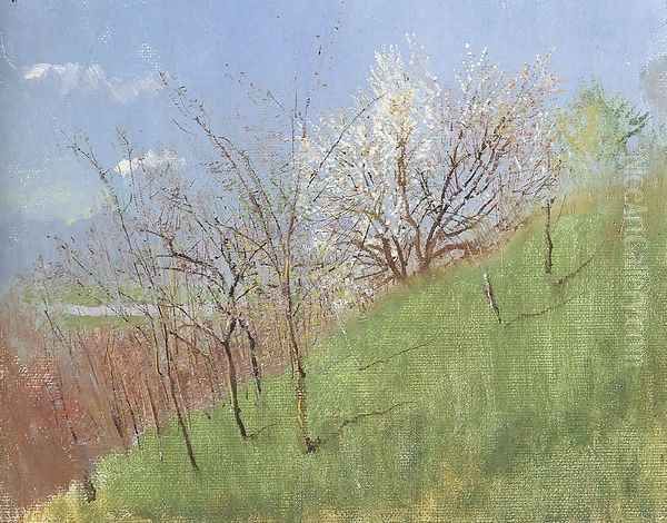 Hillside at Springtime Little Landscape 1903-04 Oil Painting by Laszlo Mednyanszky