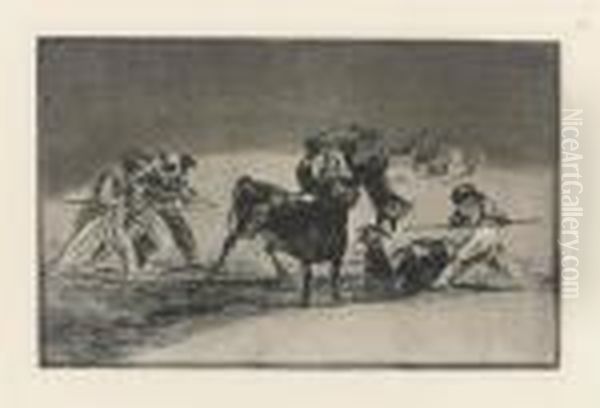 Palenque De Los Moros Hecho Con Burros, Plate 17 From : Tauromaquia Oil Painting by Francisco De Goya y Lucientes