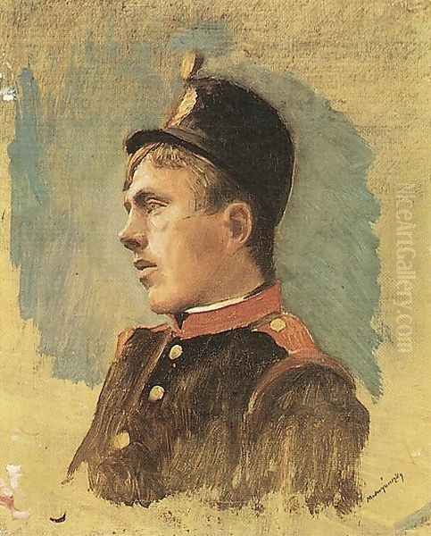 Head of a Soldier c. 1915 Oil Painting by Laszlo Mednyanszky