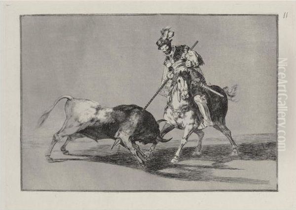 Modo Con Que Los Antiguos Espanoles Cazaban Los Toros A Caballo Enel Campo Oil Painting by Francisco De Goya y Lucientes