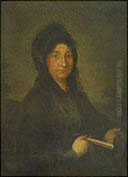 Retrato De Dama Con Mantilla Negra Y Un Abanico Oil Painting by Francisco De Goya y Lucientes