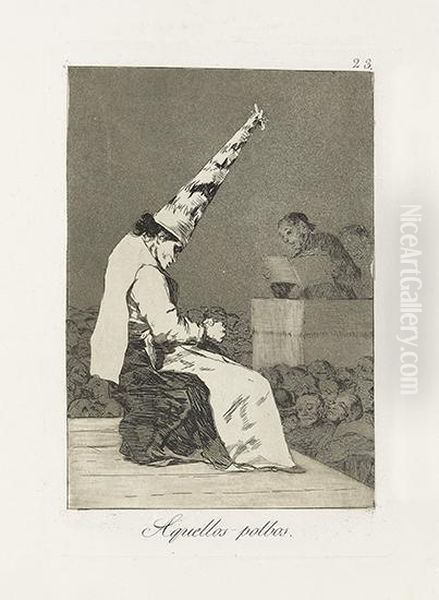 Three Etchings With Aquatint From Los Caprichos. Oil Painting by Francisco De Goya y Lucientes