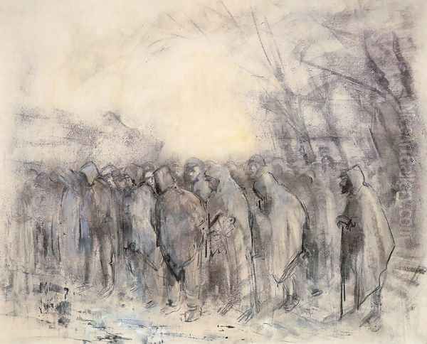 Prisoners Marching Off Oil Painting by Laszlo Mednyanszky