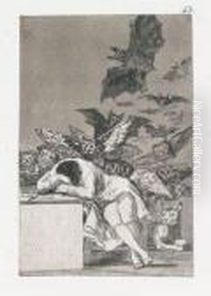 Der Schlaf Der Vernunft Bringt Ungeheuer Hervor Oil Painting by Francisco De Goya y Lucientes