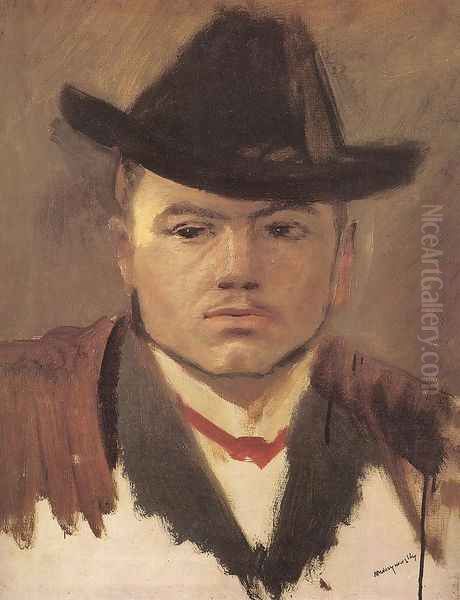 Peasant Boy with Hat Study Oil Painting by Laszlo Mednyanszky