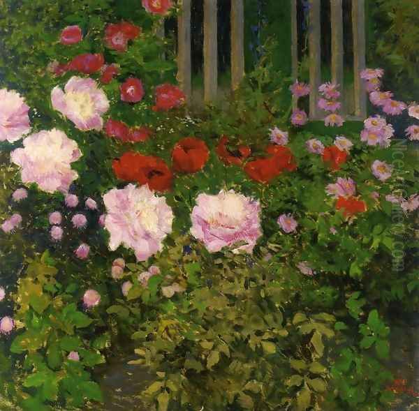 Blooming Flowers with Garden Fence Oil Painting by Koloman Moser