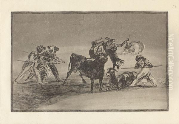 Palenque De Los Moros Hecho Con Burros Para Defenderse Del Toro Embolado Oil Painting by Francisco De Goya y Lucientes