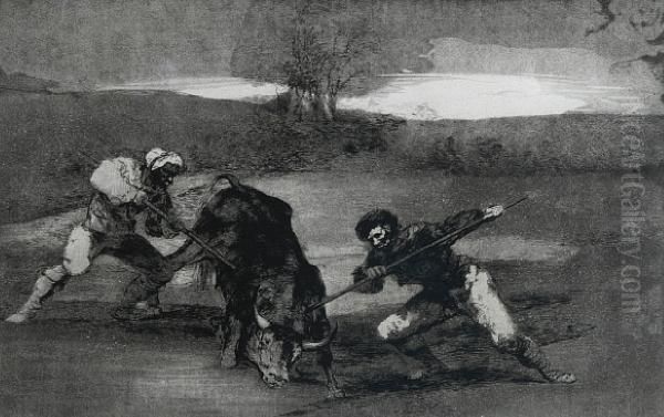 Otro Modo De Caza A Pie, From Tauromaquia Oil Painting by Francisco De Goya y Lucientes