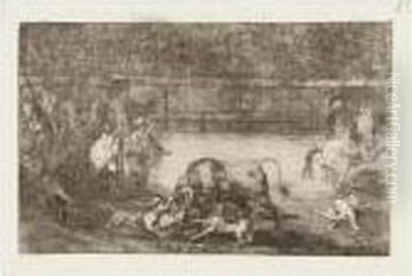 The Dogs Let Loose On The Bull Oil Painting by Francisco De Goya y Lucientes