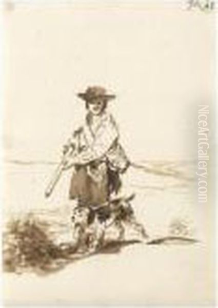 A Hunter With His Dog In A Landscape Oil Painting by Francisco De Goya y Lucientes