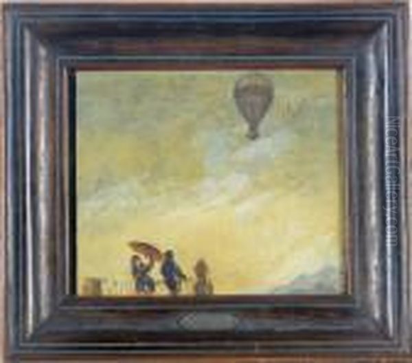 Figures On A Balcony Watching A Hot Air Balloon Oil Painting by Francisco De Goya y Lucientes