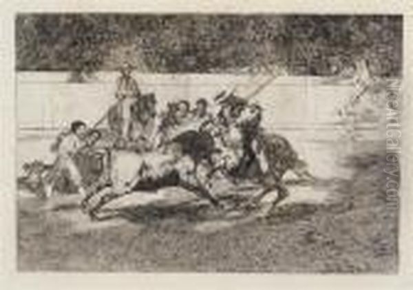 El Esforzado Rendon Picando Un 
Toro, De Cuya Suerte Murio En Laplaza De Madrid, Plate 28 From La 
Tauromaquia (harris 231) Oil Painting by Francisco De Goya y Lucientes