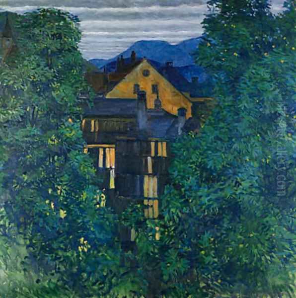 Durchblick durch Payerbach, im Hintergrund die Rax Oil Painting by Koloman Moser